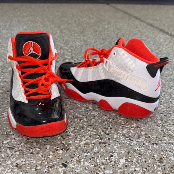 Jordan Kids' 6 Rings Black, Reddish Orange and White Sneakers